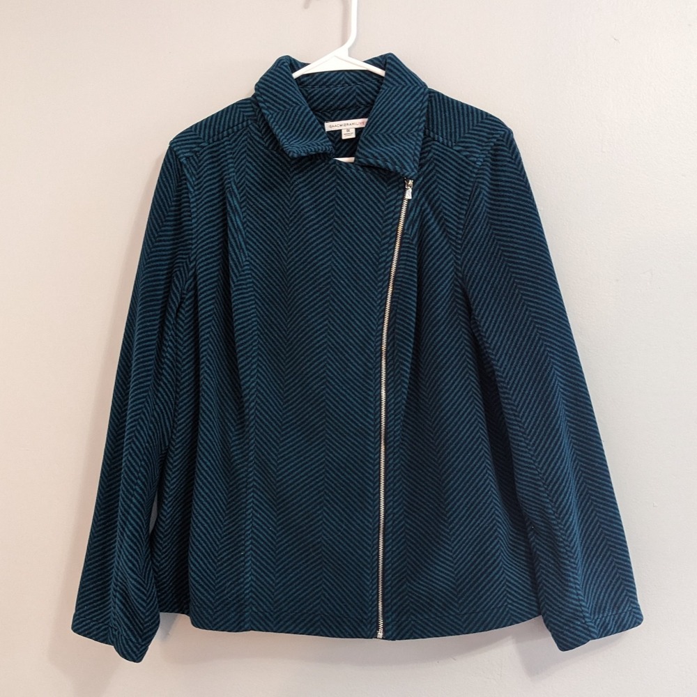 Isaac Mizrahi Fleece Jacket Zip Chevron Geo Print Navy Teal Women's sz 1X